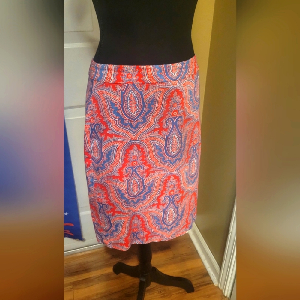 J. Crew Pink and Blue Paisley Pencil Skirt, Size 4
